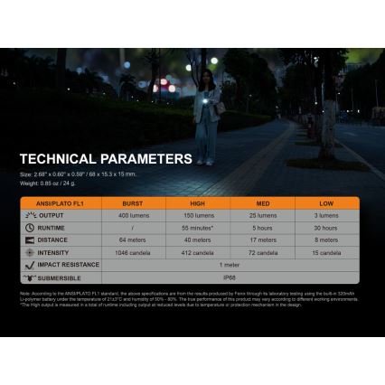 Fenix E05RBLC - LED laddningsbar Fick lampa  LED/USB IP68 400 lm 30 h