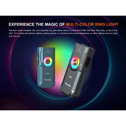 Fenix E06RGRY - LED Ljusreglerad uppladdningsbar ficklampa UV LED/USB IP66 700 glansig 60 h 750 mAh grå