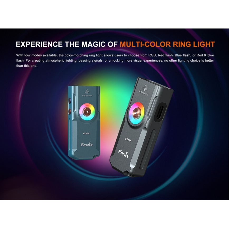 Fenix E06RGRY - LED Ljusreglerad uppladdningsbar ficklampa UV LED/USB IP66 700 glansig 60 h 750 mAh grå