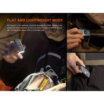 Fenix E06RGRY - LED Ljusreglerad uppladdningsbar ficklampa UV LED/USB IP66 700 glansig 60 h 750 mAh grå