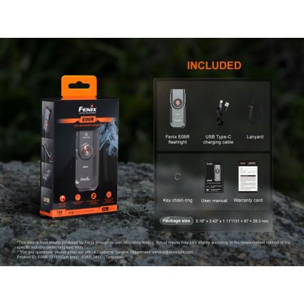 Fenix E06RGRY - LED Ljusreglerad uppladdningsbar ficklampa UV LED/USB IP66 700 glansig 60 h 750 mAh grå