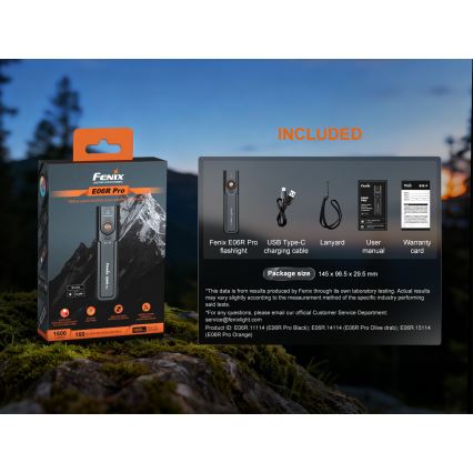 Fenix E06RPROEUBLC - dimbar uppladdningsbar LED-ficklampa LED/USB 1650 mAh IP66 1600 lm 111 h svart