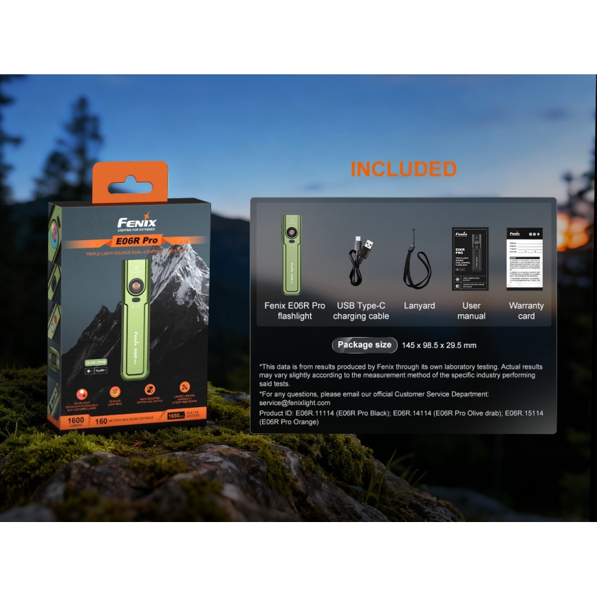 Fenix E06RPROEUOLI - LED-dimmbar uppladdningsbar ficklampa LED/USB 1650 mAh IP66 1600 lm 111 h grön
