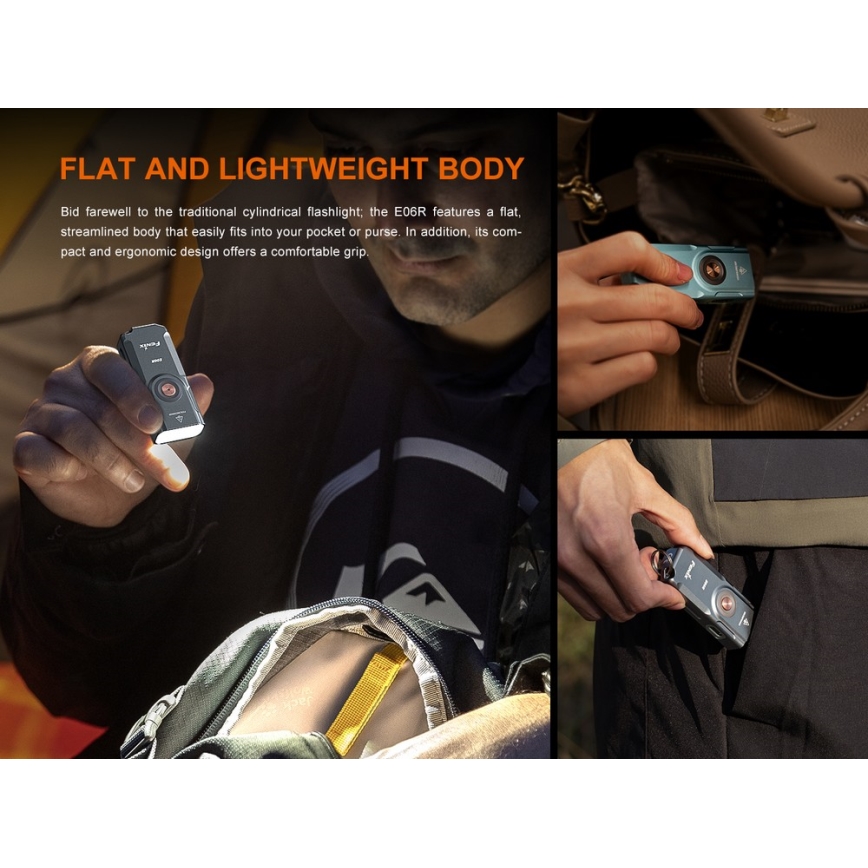 Fenix E06RTKS - LED Ljusreglerad uppladdningsbar ficklampa UV LED/USB IP66 700 lm 60 h 750 mAh turkos