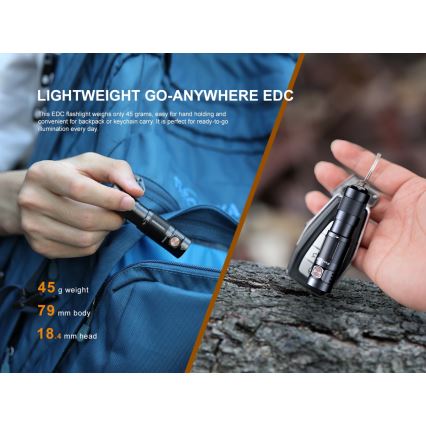 Fenix E09R - LED laddningsbar Fick lampa  LED/USB IP68 600 lm 70 h