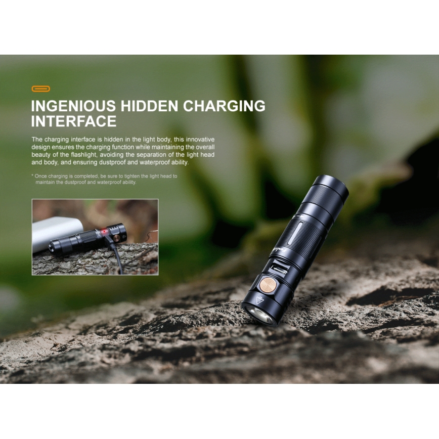 Fenix E09R - LED laddningsbar Fick lampa  LED/USB IP68 600 lm 70 h