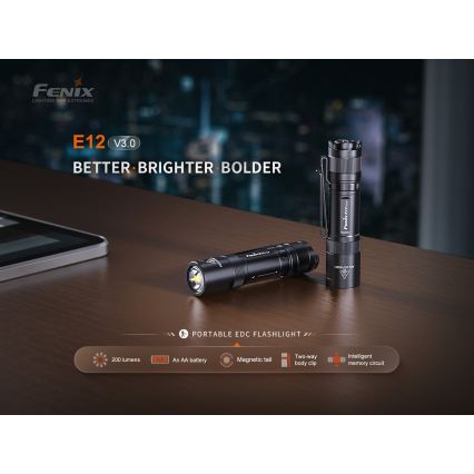 Fenix E12V30 - LED dimmbar uppladdningsbar ficklampa LED/1xAA 2000 mAh IP68 200 lm 100 h svart