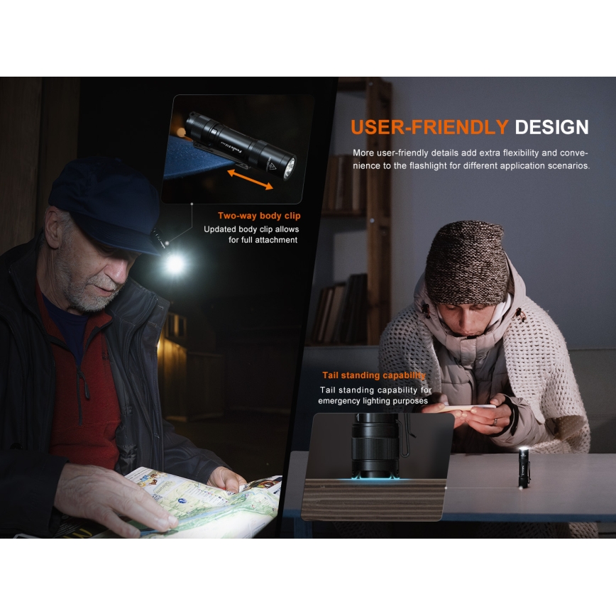 Fenix E12V30 - LED dimmbar uppladdningsbar ficklampa LED/1xAA 2000 mAh IP68 200 lm 100 h svart