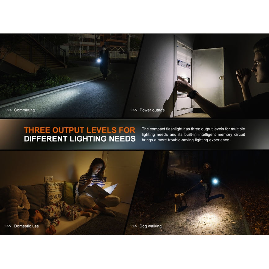 Fenix E12V30 - LED dimmbar uppladdningsbar ficklampa LED/1xAA 2000 mAh IP68 200 lm 100 h svart