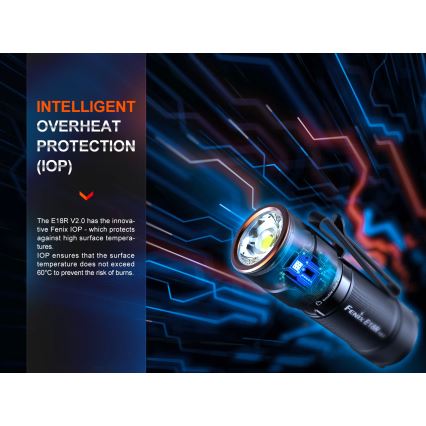 Fenix E18RV20800 - Dimbar uppladdningsbar LED-ficklampa LED/USB/1xCR123A 800 mAh IP68 1200 lm 200 h svart