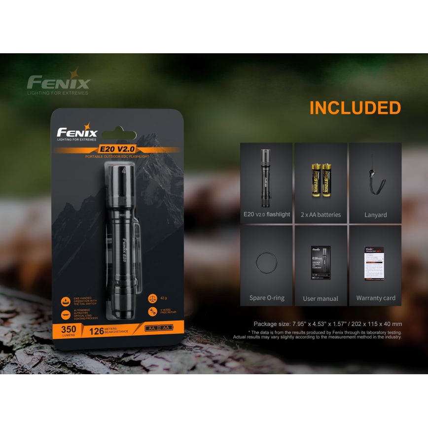 Fenix E20V20 - LED Fick lampa  LED/2xAA IP68 350 lm 200 h