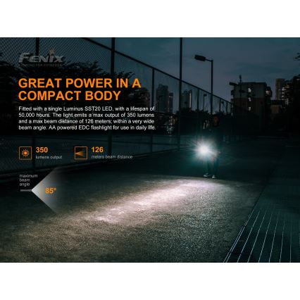 Fenix E20V20 - LED Fick lampa  LED/2xAA IP68 350 lm 200 h