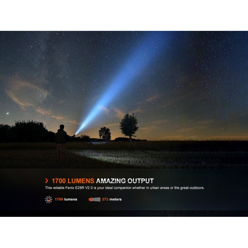 Fenix E28RV20 - LED Ljusreglerad uppladdningsbar ficklampa LED/USB/2xCR123A IP68 1700 glansig 260 h 3400 mAh