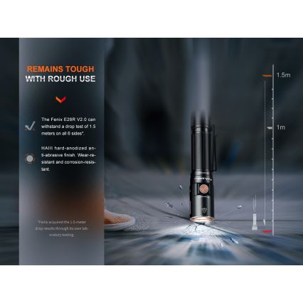 Fenix E28RV20 - LED Ljusreglerad uppladdningsbar ficklampa LED/USB/2xCR123A IP68 1700 glansig 260 h 3400 mAh