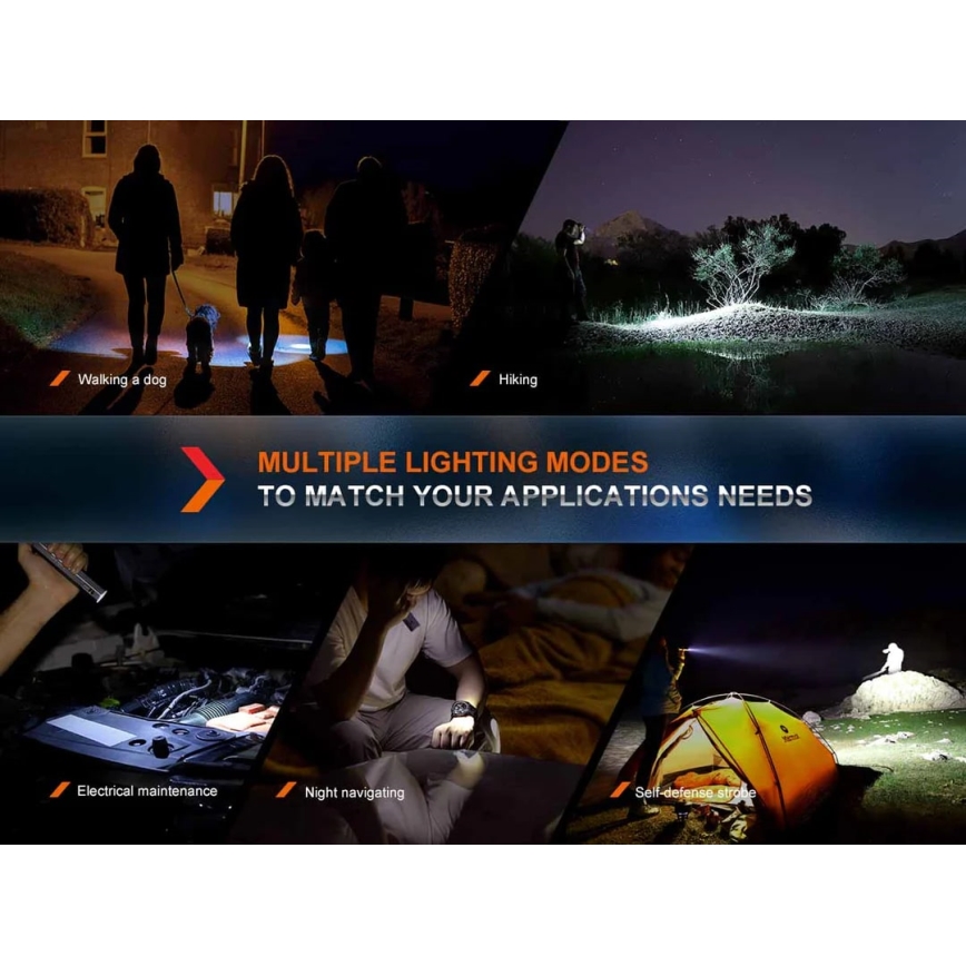 Fenix ECPBLCK - LED uppladdningsbar ficklampa med powerbank USB IP68 1600 lm 504 h 5000 mAh svart