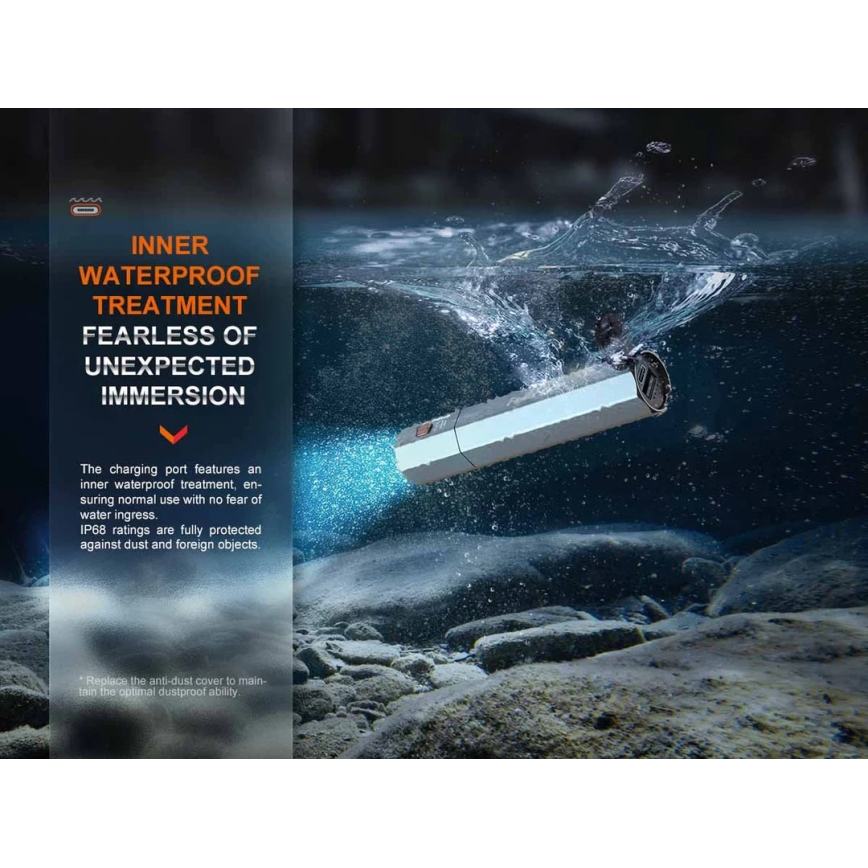 Fenix ECPBLCK - LED uppladdningsbar ficklampa med powerbank USB IP68 1600 lm 504 h 5000 mAh svart