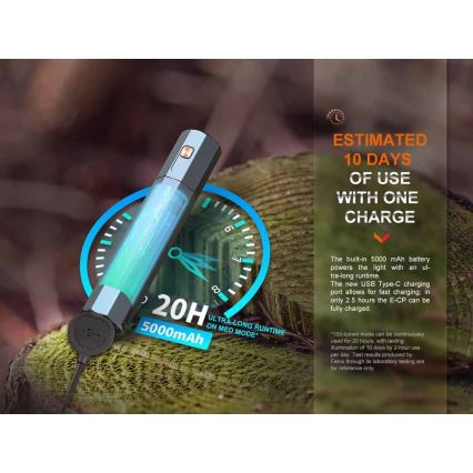 Fenix ECPBLUE - LED uppladdningsbar ficklampa med powerbank USB IP68 1600 lm 504 h 5000 mAh blå