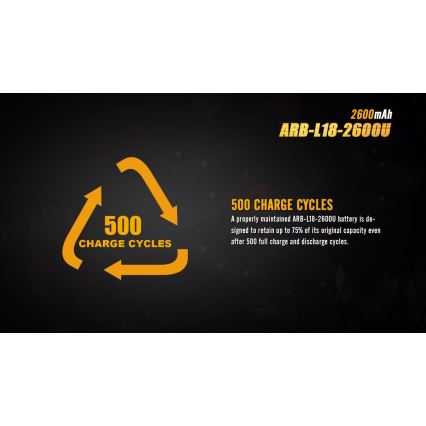 Fenix FE18650LI26USB - 1 st USB-laddningsbart batteri/3,6V 2600 mAh