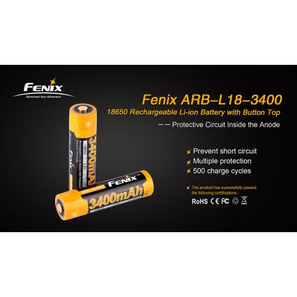 Fenix FE18650LI34 - 1 st Laddningsbart 18650-batteri 3,6 V, 3400 mAh