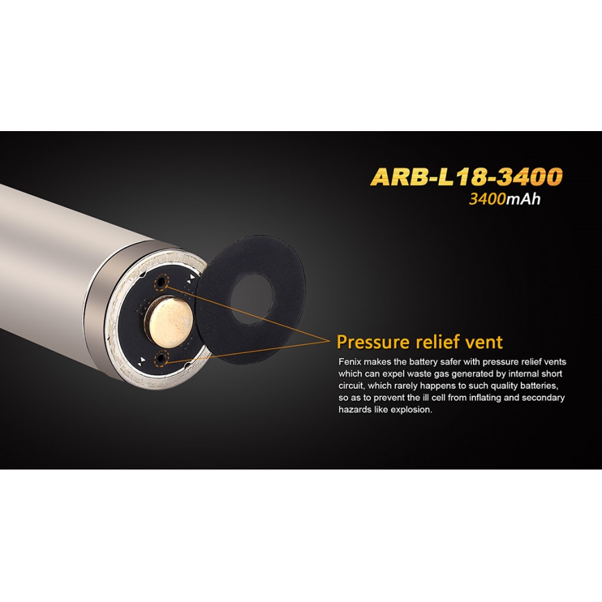 Fenix FE18650LI34 - 1 st Laddningsbart Li-ion 18650-batteri, 3,6 V, 3400 mAh