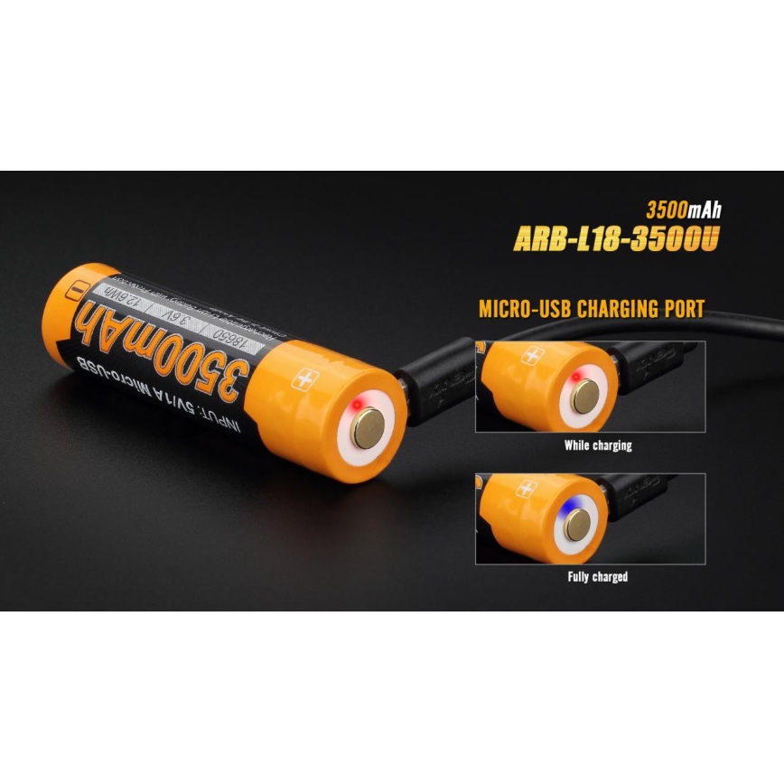 Fenix FE18650LI35USB - 1 st Uppladdningsbart USB-batteri, 3,6 V, 3500 mAh