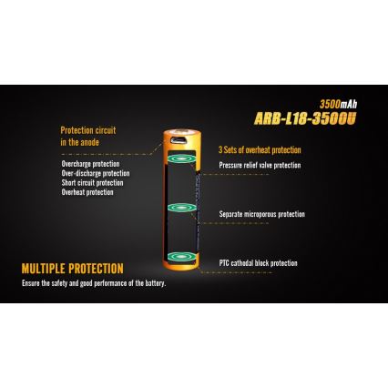 Fenix FE18650LI35USB - 1 st Uppladdningsbart USB-batteri, 3,6 V, 3500 mAh