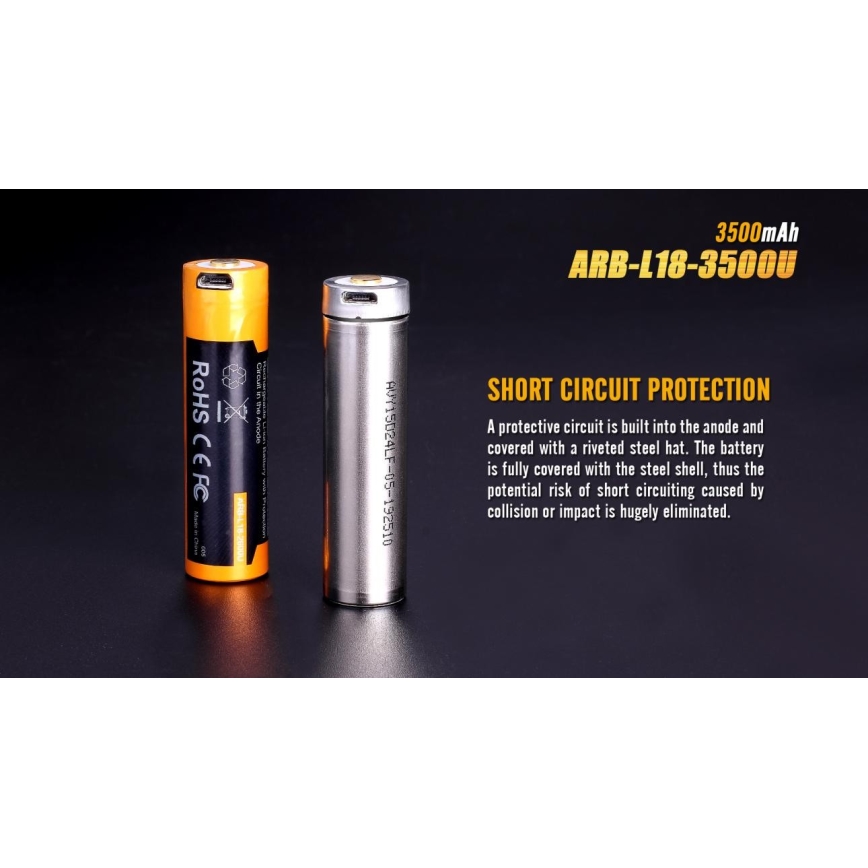 Fenix FE18650LI35USB - 1 st Uppladdningsbart USB-batteri, 3,6 V, 3500 mAh