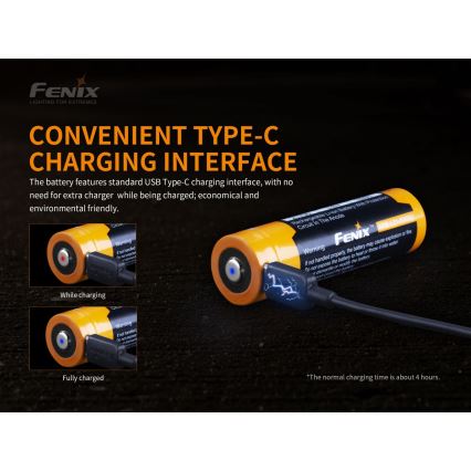 Fenix FE21700USB - 1 st Uppladdningsbart batteri med USB, 3,6 V, 5000 mAh