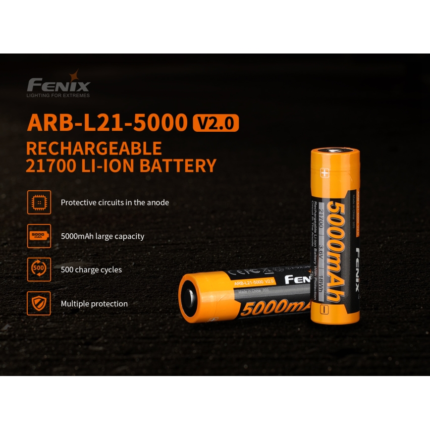 Fenix FE21700V20 - 1 st Uppladdningsbart batteri 21700/3,6V 5000 mAh