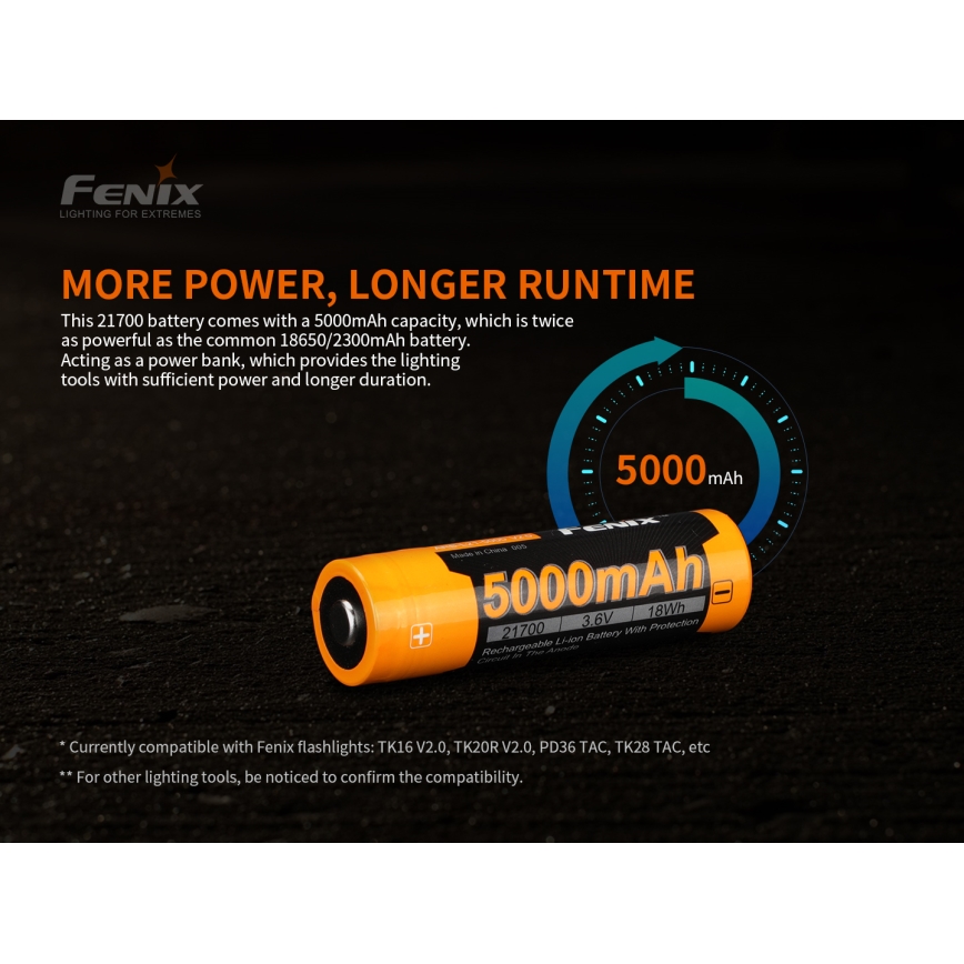 Fenix FE21700V20 - 1 st Uppladdningsbart batteri 21700/3,6V 5000 mAh