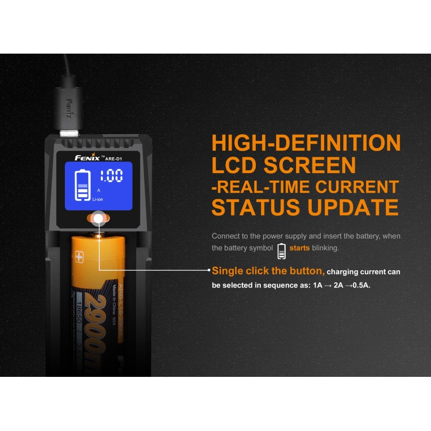 Fenix FENARED1 - Batteriladdare 1xLi-ion/AAA/AA/C 5V