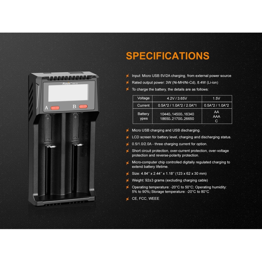 Fenix FENARED2 - Batteriladdare 2xLi-ion/AAA/AA/C 5V