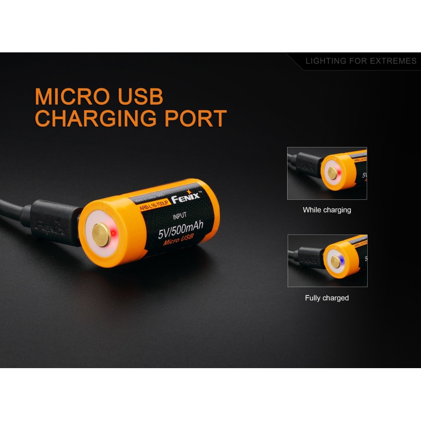 Fenix FERCR123ALIIONUP - 1 st Uppladdningsbart USB-batteri, 3,6 V, 700 mAh