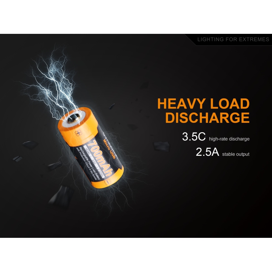 Fenix FERCR123ALIIONUP - 1 st Uppladdningsbart USB-batteri, 3,6 V, 700 mAh
