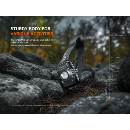 Fenix HL12RV20BLC - dimbar uppladdningsbar pannlampa, LED/USB, 950 mAh, IP66, 500 lm, 112 h, svart