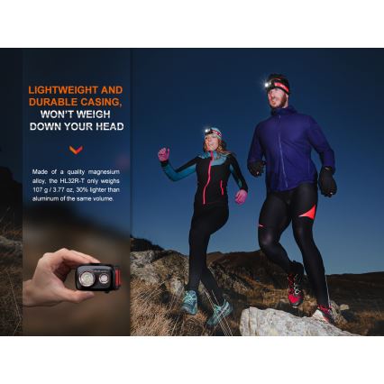 Fenix HL32RTBLCK - LED uppladdningsbar pannlampa LED/USB/3xAAA IP66 800 glansig 300 h 1900 mAh svart/orange