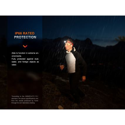 Fenix HL32RTBLCK - LED uppladdningsbar pannlampa LED/USB/3xAAA IP66 800 glansig 300 h 1900 mAh svart/orange