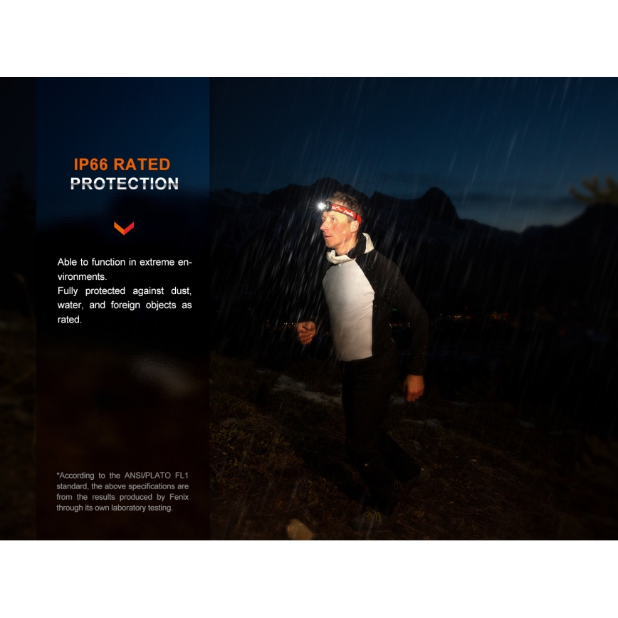 Fenix HL32RTBLCK - LED uppladdningsbar pannlampa LED/USB/3xAAA IP66 800 glansig 300 h 1900 mAh svart/orange