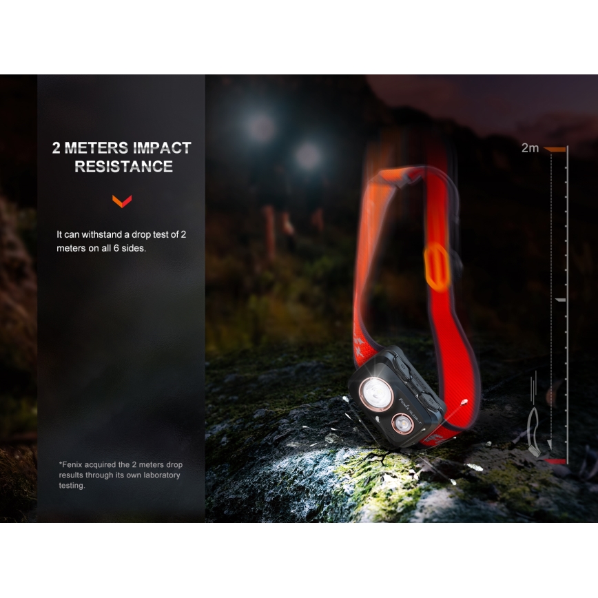 Fenix HL32RTBLCK - LED uppladdningsbar pannlampa LED/USB/3xAAA IP66 800 glansig 300 h 1900 mAh svart/orange