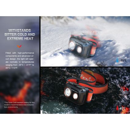 Fenix HL32RTBLCK - LED uppladdningsbar pannlampa LED/USB/3xAAA IP66 800 glansig 300 h 1900 mAh svart/orange