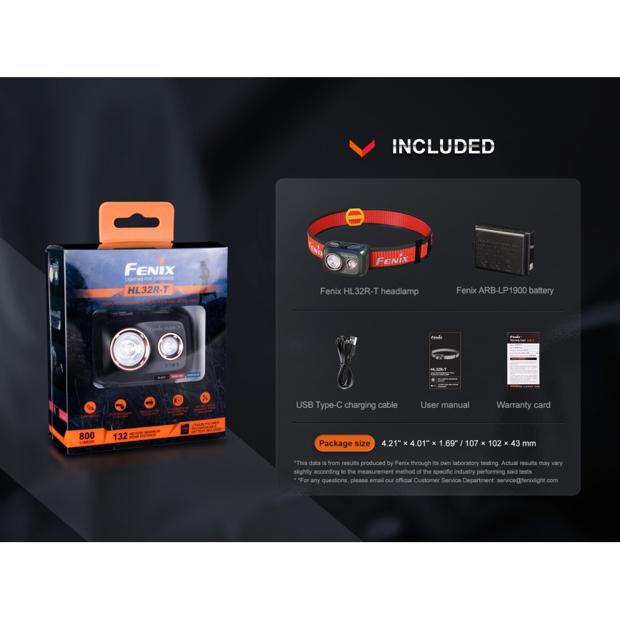 Fenix HL32RTBLCK - LED uppladdningsbar pannlampa LED/USB/3xAAA IP66 800 glansig 300 h 1900 mAh svart/orange