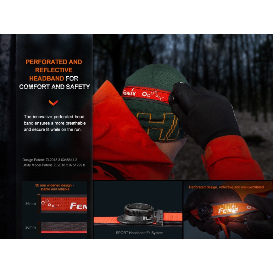 Fenix HL32RTRED - LED uppladdningsbar pannlampa LED/USB/3xAAA IP66 800 lm 300 h röd/orange