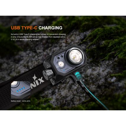 Fenix HL45R - LED Ljusreglerad uppladdningsbar fokusering pannlampa LED/USB IP66 1000 glansig 240 h svart