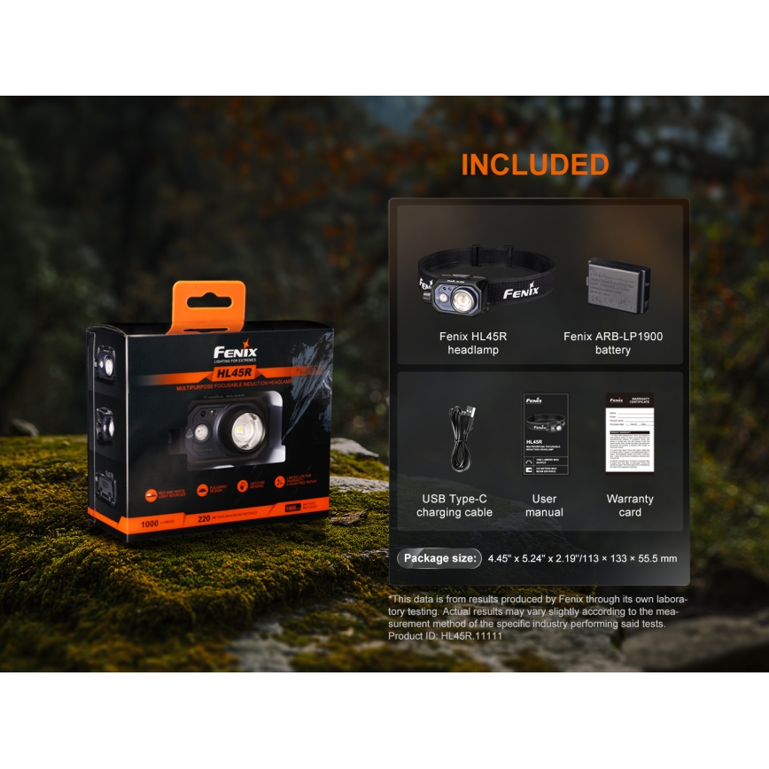 Fenix HL45R - LED Ljusreglerad uppladdningsbar fokusering pannlampa LED/USB IP66 1000 glansig 240 h svart