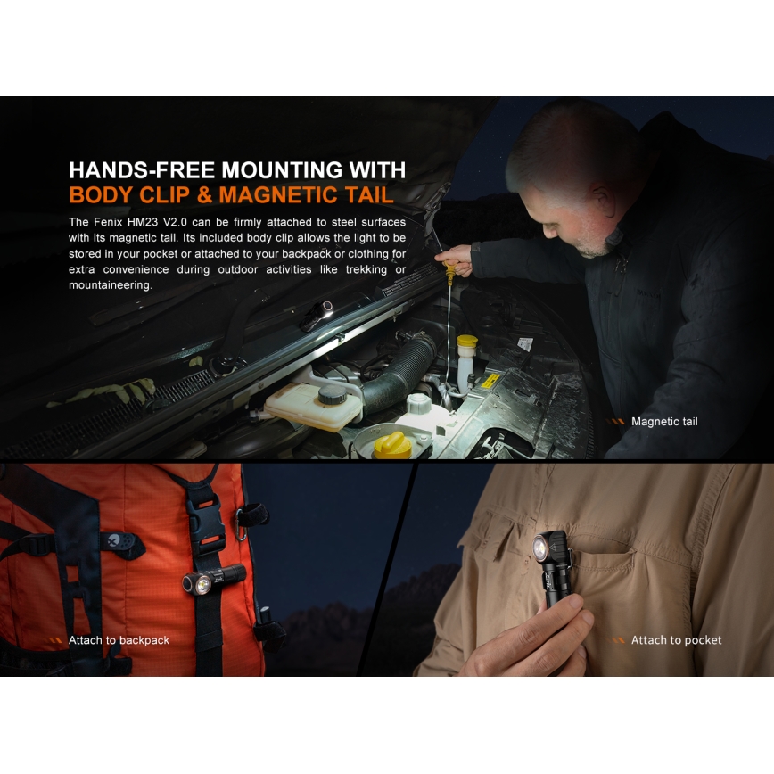 Fenix HM23V20 - LED Ljusreglerad pannlampa LED/1xAA IP68 300 lm 100 h