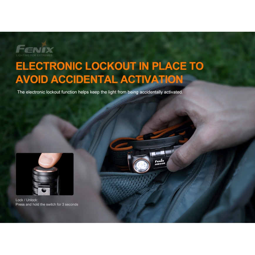 Fenix HM50RV20 - LED uppladdningsbar pannlampa 3xLED/USB/1xCR123A IP68 700 glansig 120 h 700 mAh