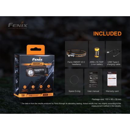 Fenix HM50RV20 - LED uppladdningsbar pannlampa 3xLED/USB/1xCR123A IP68 700 glansig 120 h 700 mAh