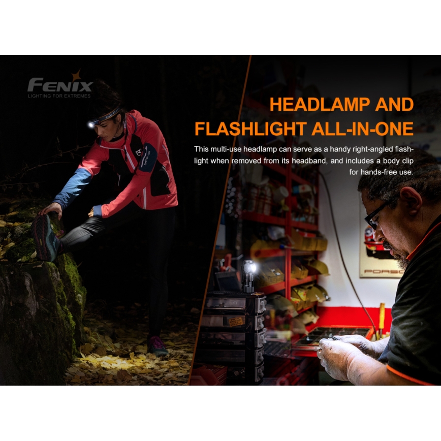 Fenix HM50RV20 - LED uppladdningsbar pannlampa 3xLED/USB/1xCR123A IP68 700 glansig 120 h 700 mAh