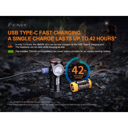 Fenix HM50RV20 - LED uppladdningsbar pannlampa 3xLED/USB/1xCR123A IP68 700 glansig 120 h 700 mAh