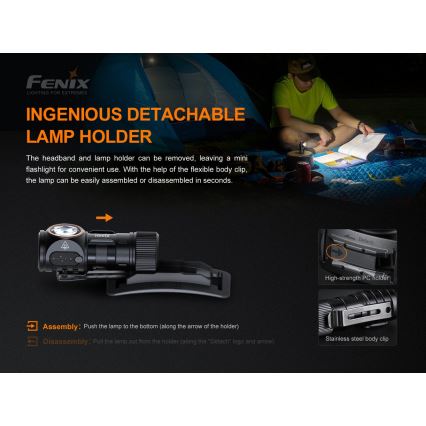 Fenix HM51RV3ABL - Dimbar uppladdningsbar LED-pannlampa LED/USB/1xCR123A 950 mAh IP68 860 lm 125 h svart